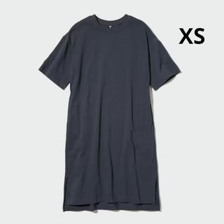 ユニクロ(UNIQLO)の【美品】UNIQLO クルーネックＴワンピース (08ダークグレー XS)(ひざ丈ワンピース)