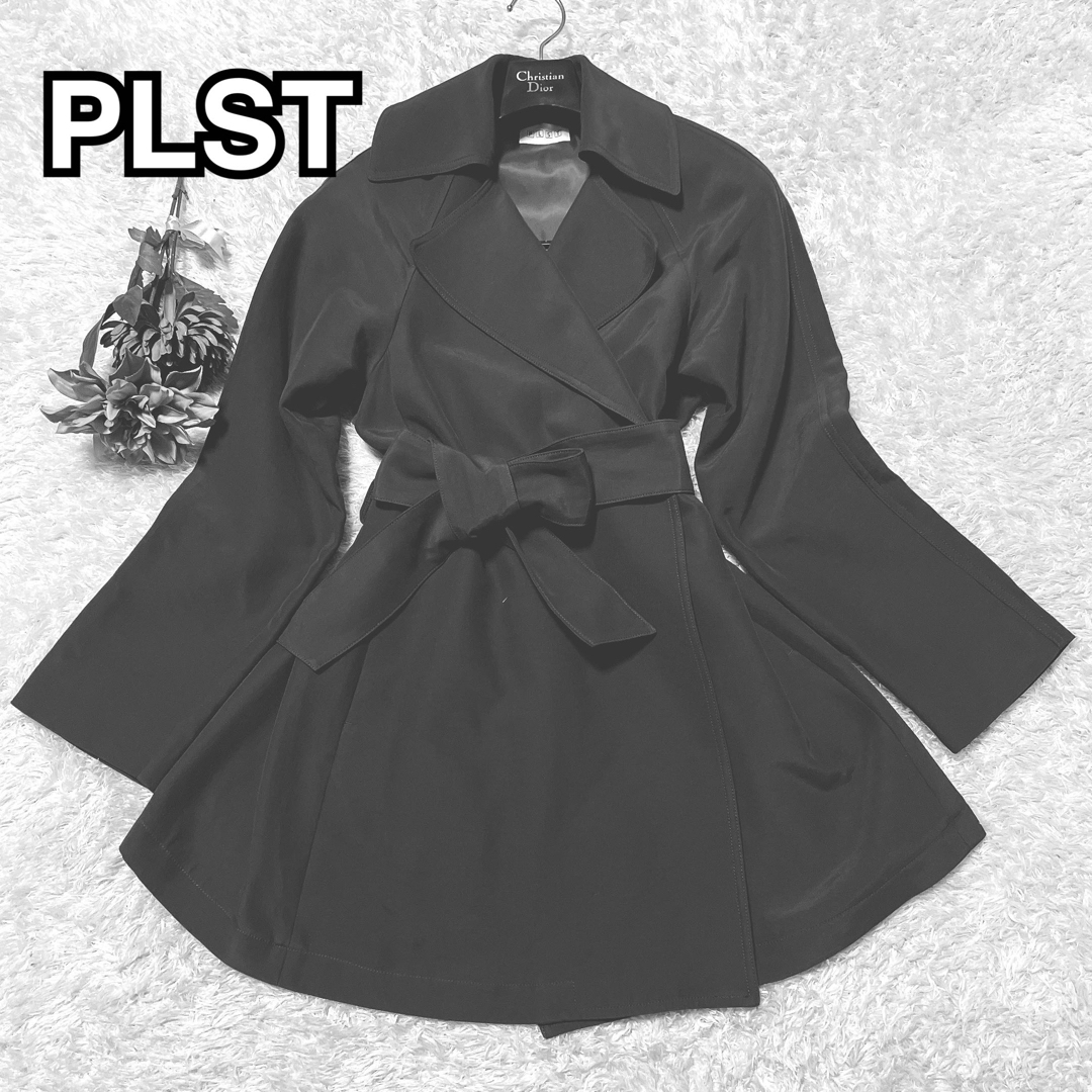 PLST(プラステ)の226★美品★プラステ トレンチコート　ミドル丈　ベルト　ブラック　黒　S レディースのジャケット/アウター(トレンチコート)の商品写真