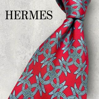 エルメス(Hermes)の美品 HERMES エルメス 格子柄 蹄 ヒヅメ ネクタイ レッド 赤(ネクタイ)