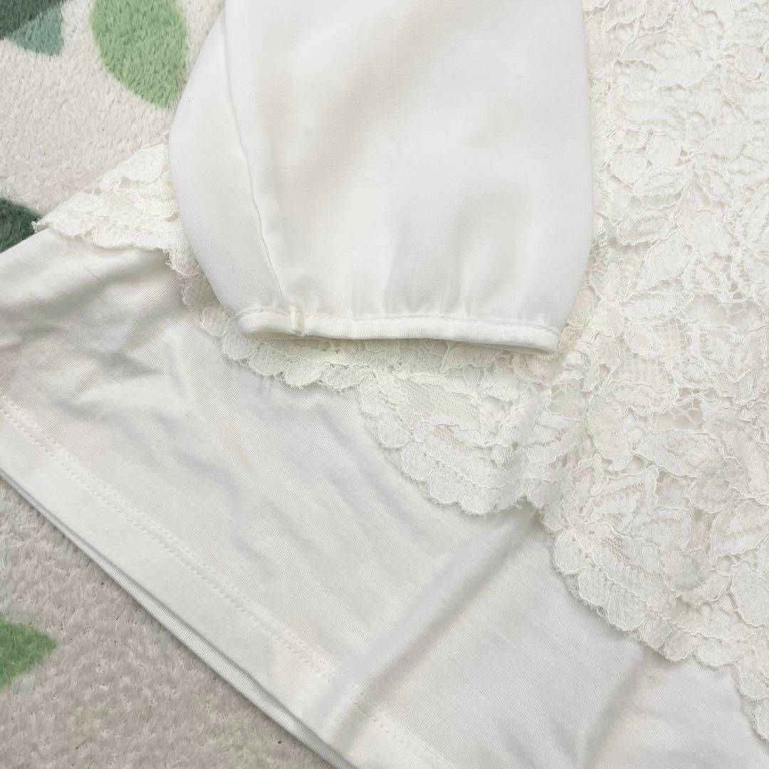 ANAYI(アナイ)の美品 ANAYI レース ブラウス カットソー 白 ホワイト Ｍサイズ アナイ レディースのトップス(シャツ/ブラウス(長袖/七分))の商品写真