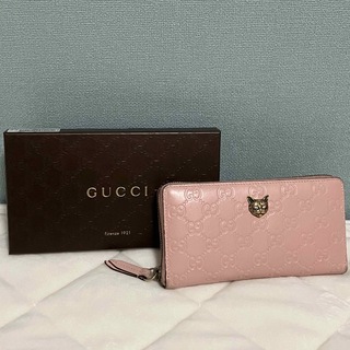 グッチ(Gucci)のGUCCI キャットヘッド 猫 ラウンドファスナー 長財布 レザー 548058(財布)