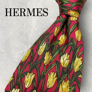 エルメス(Hermes)の美品 HERMES エルメス チューリップ柄 花柄 ネクタイ ワインレッド(ネクタイ)