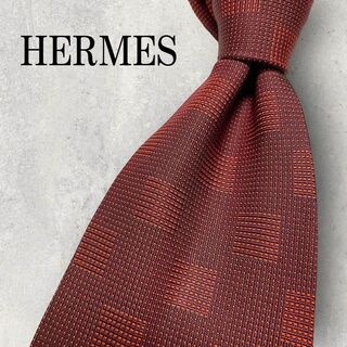 エルメス(Hermes)の美品 HERMES エルメス ジャガード 格子柄 チェック ネクタイ ボルドー(ネクタイ)