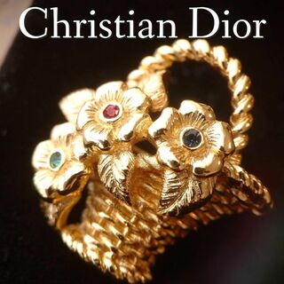 クリスチャンディオール(Christian Dior)の希少美品　Dior ヴィンテージ　ブローチ　ゴールド　籠　バスケット　フラワー(ブローチ/コサージュ)