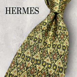 エルメス(Hermes)の美品 HERMES エルメス 花柄 パネル柄 植物 ネクタイ カーキ グリーン(ネクタイ)