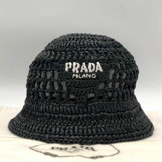 PRADA - ［即完売モデル・美品］PRADA バケットハット　ラフィア　Mサイズ　ロゴ刺繍