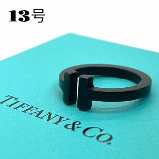 ティファニー(Tiffany & Co.)の美品 TIFFANY&Co ティファニー リング Tスクエア ステンレス 黒(リング(指輪))