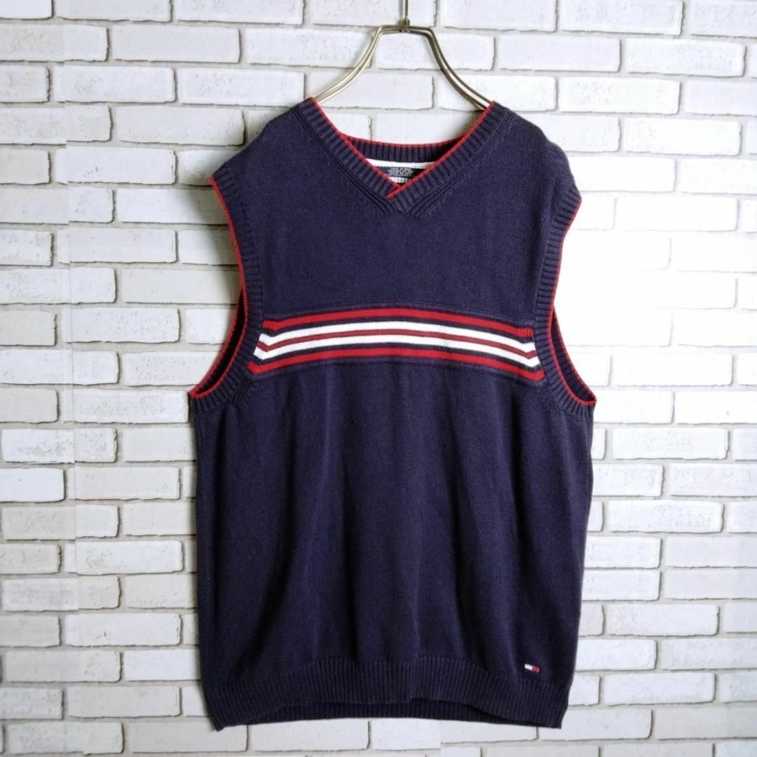 TOMMY HILFIGER(トミーヒルフィガー)のトミーヒルフィガー☆ベスト　チョッキ　コットンニット　ボーダー　紺　赤　白 メンズのトップス(ベスト)の商品写真