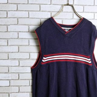 トミーヒルフィガー(TOMMY HILFIGER)のトミーヒルフィガー☆ベスト　チョッキ　コットンニット　ボーダー　紺　赤　白(ベスト)