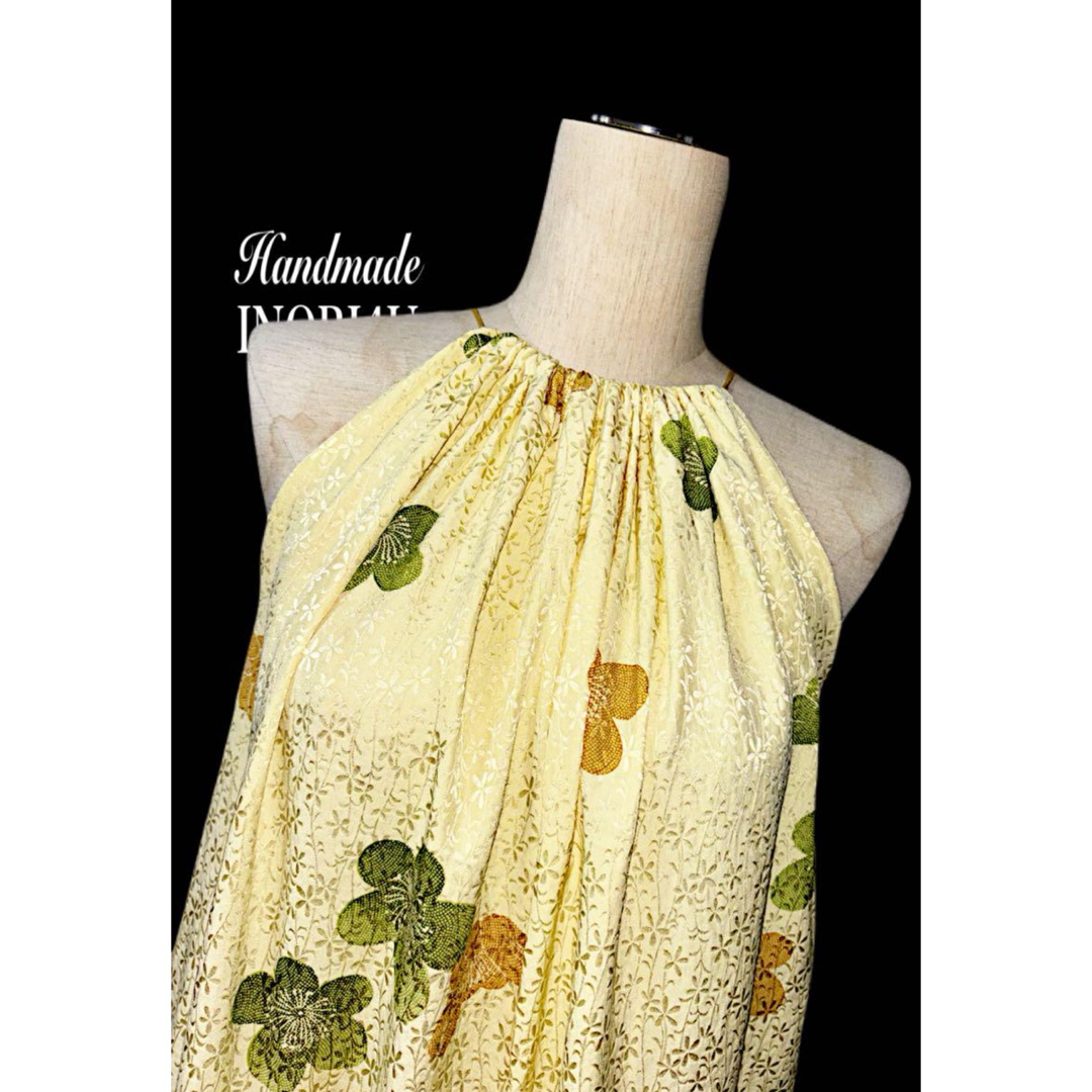 INORI4U ハンドメイド　正絹　着物リメイクワンピース　ホルタネックドレス レディースのワンピース(ロングワンピース/マキシワンピース)の商品写真