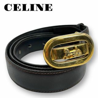 セリーヌ(celine)の良品 CELINE セリーヌ ベルト 腰ベルト 馬車金具 ゴールド金具 黒(ベルト)