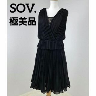 ソブ(Sov.)の【極美品】SOV　ソブ　ワンピース　ドレス　ロング　フリル　フレア　レース　黒(ひざ丈ワンピース)