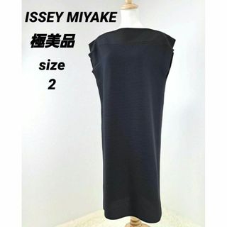 イッセイミヤケ(ISSEY MIYAKE)の【極美品】ISSEY MIYAKE　ロングワンピース　プリーツ　黒　2(ひざ丈ワンピース)