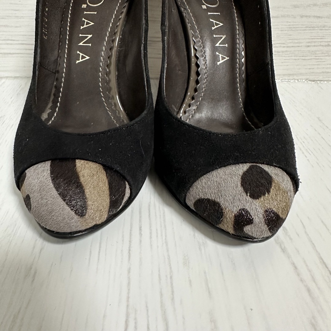 DIANA(ダイアナ)のDIANA パンプス ブラック ヒョウ柄 スウェード 21cm レディースの靴/シューズ(ハイヒール/パンプス)の商品写真