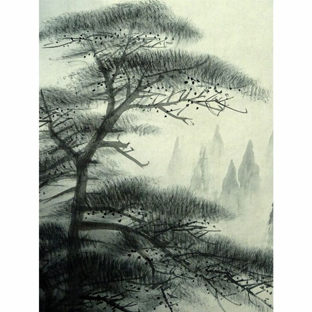 掛軸 狩野派直系 稲川光風『水墨山水』絹本 肉筆 共箱 二重箱付 掛軸 狩野派直系 稲川光風『水墨山水』絹本 肉筆 共箱 二重箱付