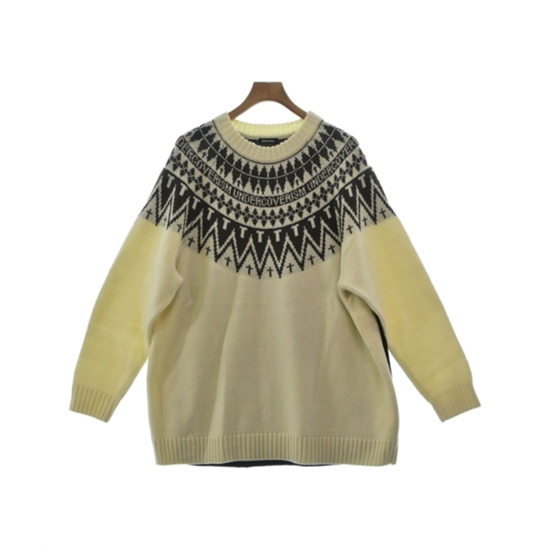 UNDER COVER ニット・セーター 3(L位) 白xカーキx茶系 【古着】 UNDER COVER ニット・セーター 3(L位) 白xカーキx茶系 【古着】