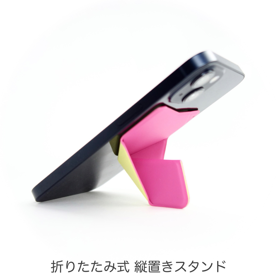 スマホに貼る 折り畳み スマホスタンド スマホグリップ ワイヤレス充電 Mピンク スマホ/家電/カメラのスマホアクセサリー(その他)の商品写真