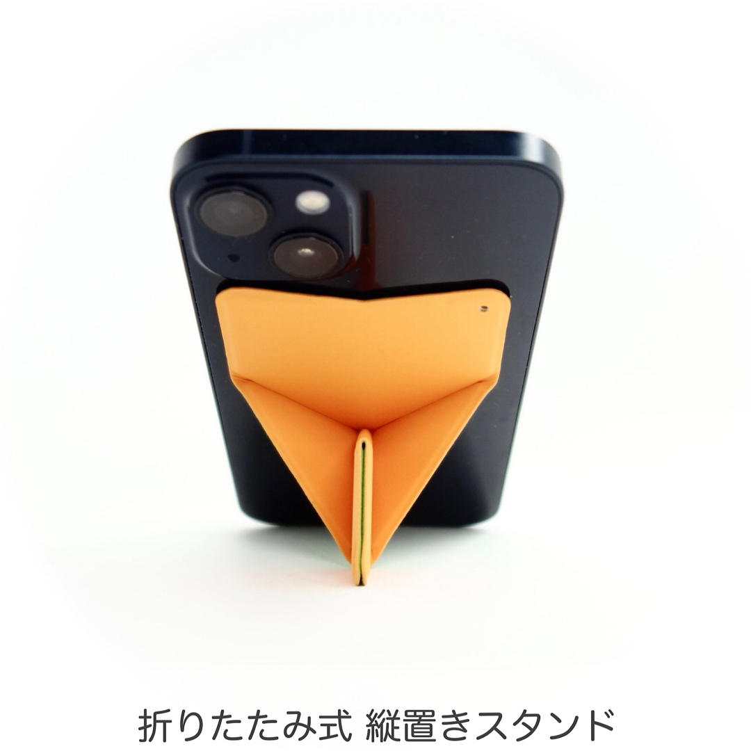 スマホに貼る 折り畳み スマホスタンド スマホグリップ ワイヤレス充電 オレンジ スマホ/家電/カメラのスマホアクセサリー(その他)の商品写真