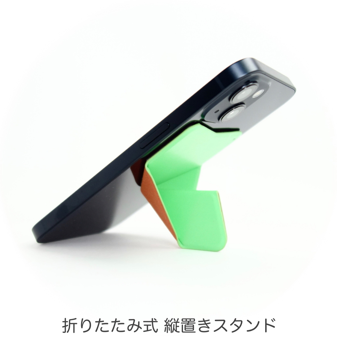 スマホに貼る 折り畳み スマホスタンド スマホグリップ ワイヤレス充電 グリーン スマホ/家電/カメラのスマホアクセサリー(その他)の商品写真