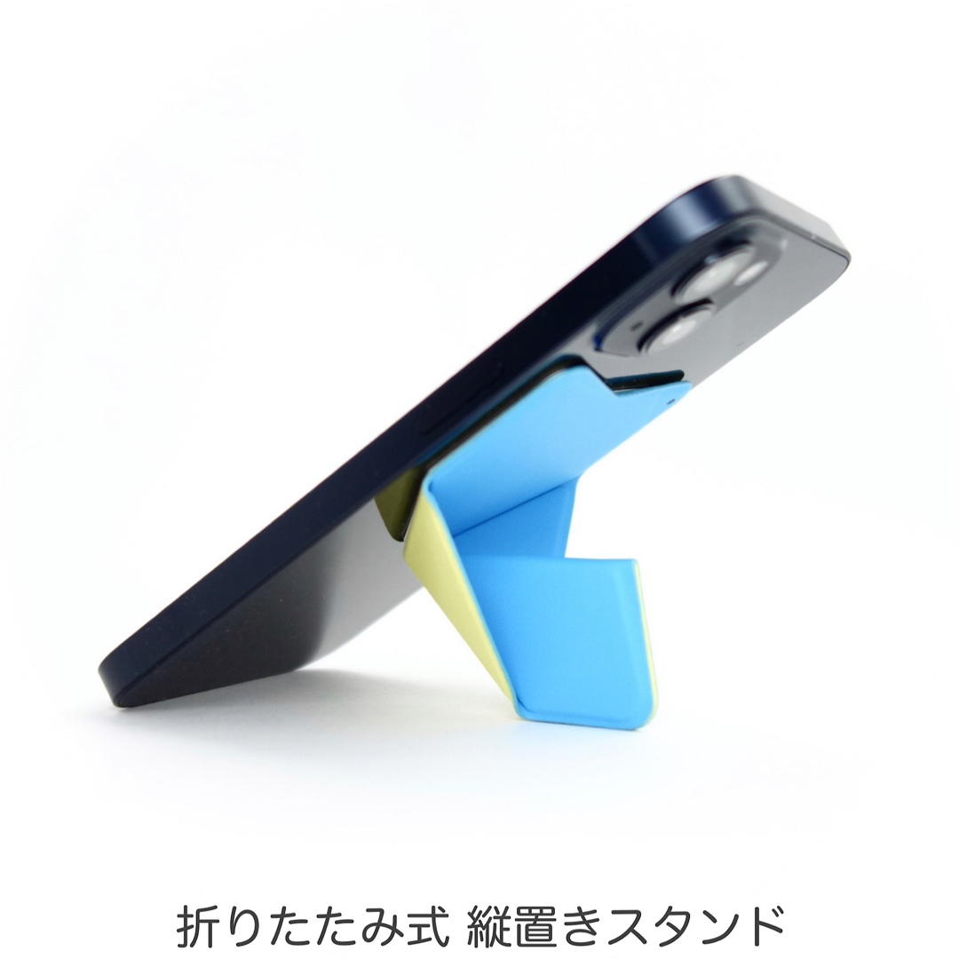 スマホに貼る 折り畳み スマホスタンド スマホグリップ ワイヤレス充電可 ブルー スマホ/家電/カメラのスマホアクセサリー(その他)の商品写真