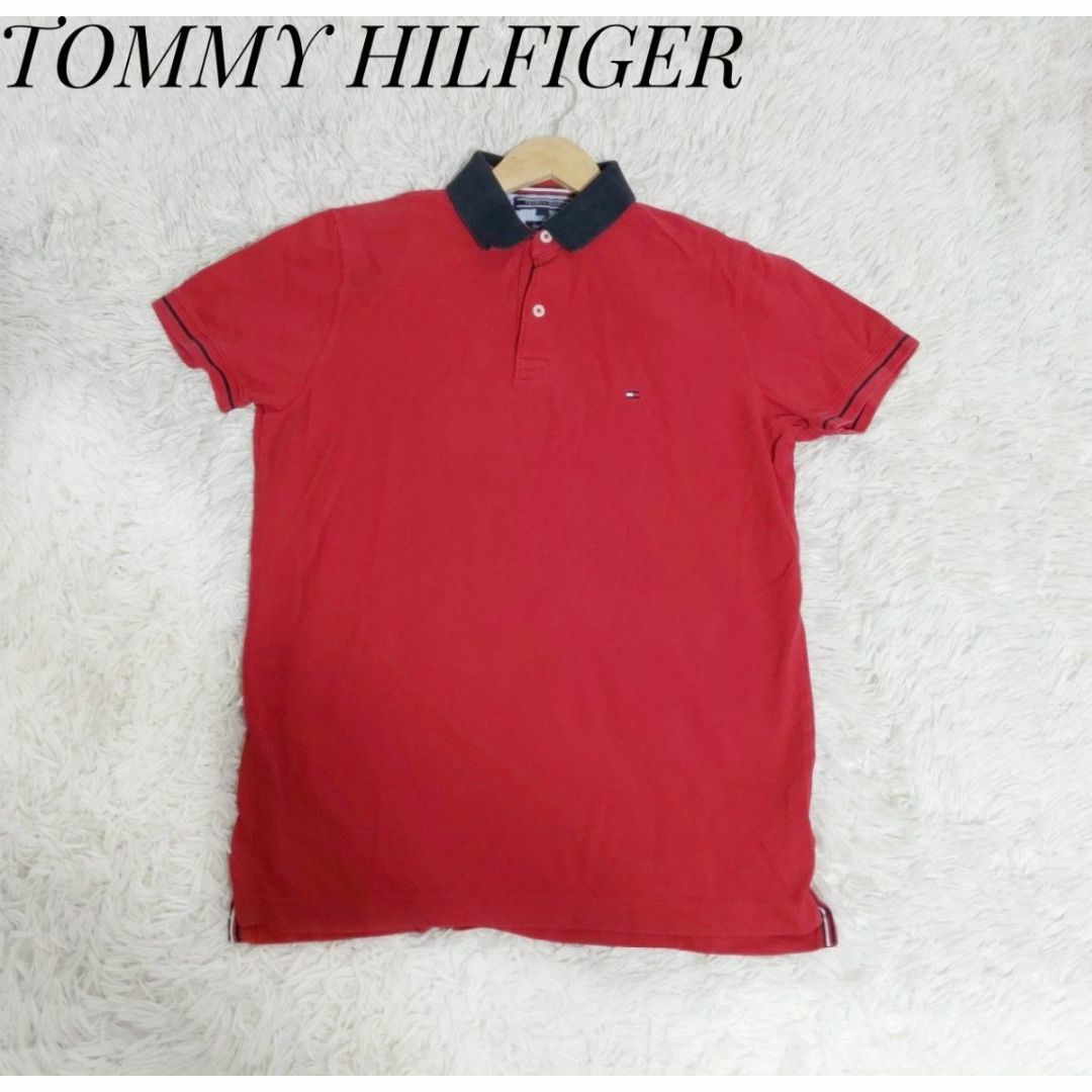 TOMMY HILFIGER(トミーヒルフィガー)のTOMMYHILFIGER　半袖ポロシャツ　赤　ワンポイントロゴ　Sサイズ メンズのトップス(ポロシャツ)の商品写真