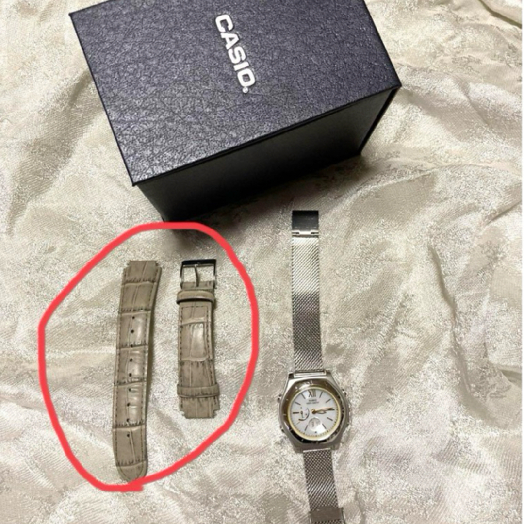 CASIO(カシオ)のカシオ　腕時計　レディース　純正交換ベルト　ばね棒付き　牛皮製　ベージュ　未使用 レディースのファッション小物(腕時計)の商品写真