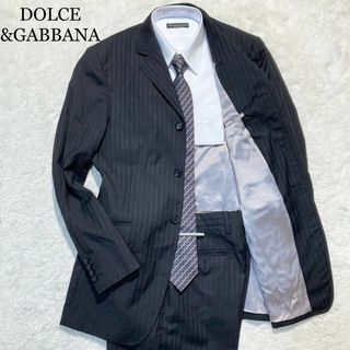 DOLCE&GABBANA - 【極美品】ドルチェアンドガッバーナ スーツ ブラック ストライプ 総柄 48