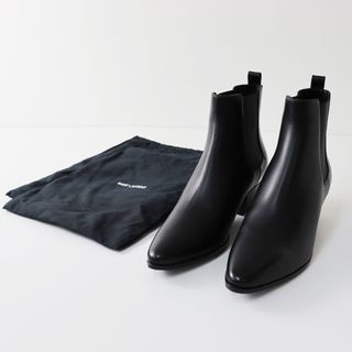 美品 サンローランパリ SAINT LAURENT PARIS サイドゴア レザーショートブーツ 38.5/ブラック 黒 ヒール 本革【2400013751582】