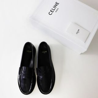 セリーヌ(celine)のセリーヌ CELINE レザーローファー ギャザー入 39(約26cm)/ブラック 黒 コイン スリッポン シューズ【2400013751605】(ローファー/革靴)