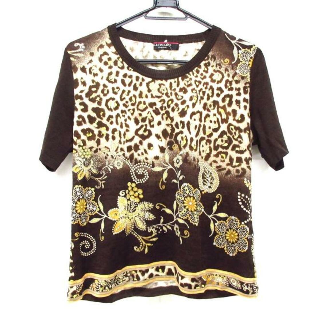 LEONARD(レオナール)のLEONARD(レオナール) 半袖Tシャツ サイズLL レディース - ダークブラウン×ベージュ×マルチ 豹柄/花柄 レディースのトップス(Tシャツ(半袖/袖なし))の商品写真