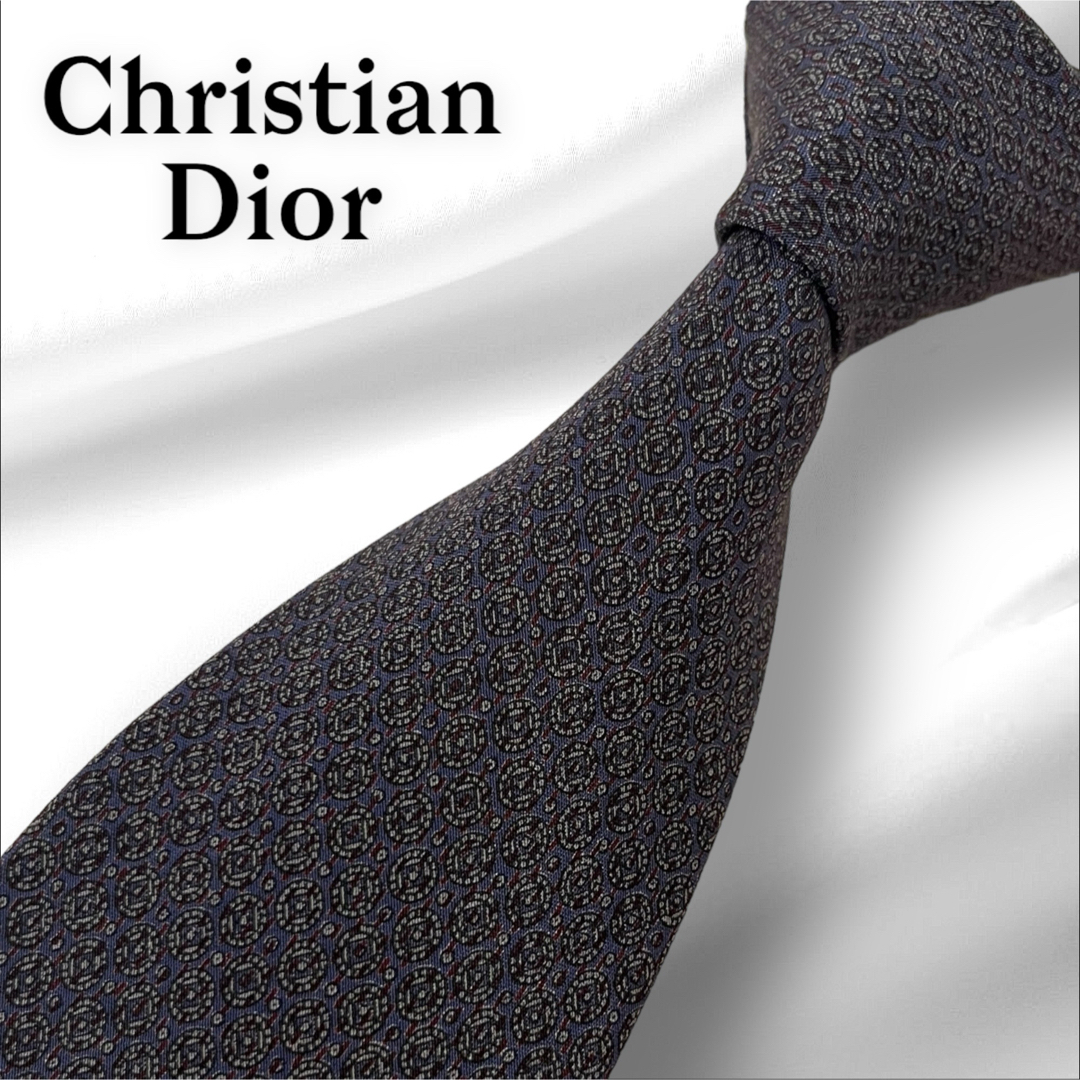 Christian Dior(クリスチャンディオール)の【極美品】Christian Dior ネクタイ　ブルーグレー　総柄 メンズのファッション小物(ネクタイ)の商品写真