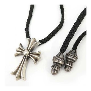 クロムハーツ(Chrome Hearts)のクロムハーツ スモール CHクロス Wボロチップ レザーブレード ネックレス Sterling レザー ユニセックス ブラック CHROME HEARTS 【中古】 【アパレル・小物】(ネックレス)