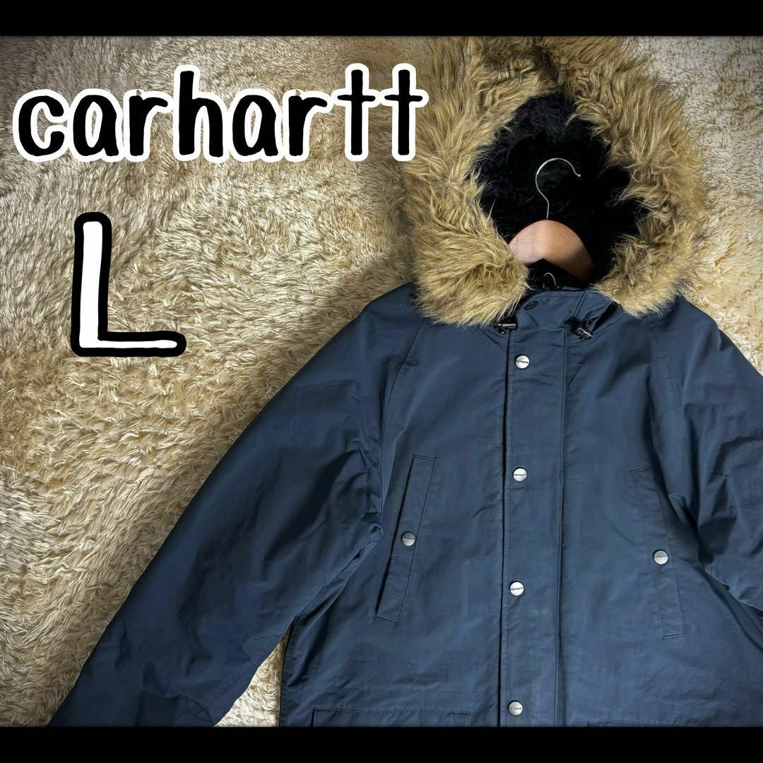 carhartt(カーハート)の【希少デザイン】　カーハート　モッズコート　ネイビー　ファー取り外し可　中綿　L メンズのジャケット/アウター(モッズコート)の商品写真