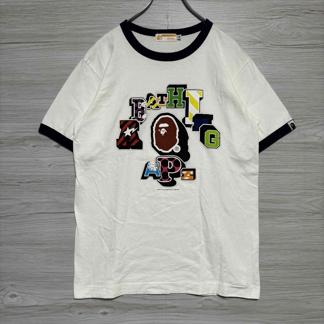 A BATHING APE(アベイシングエイプ)の【入手困難】アベイシングエイプ　Tシャツ　リンガー　両面デザイン　アーチロゴ メンズのトップス(Tシャツ/カットソー(半袖/袖なし))の商品写真