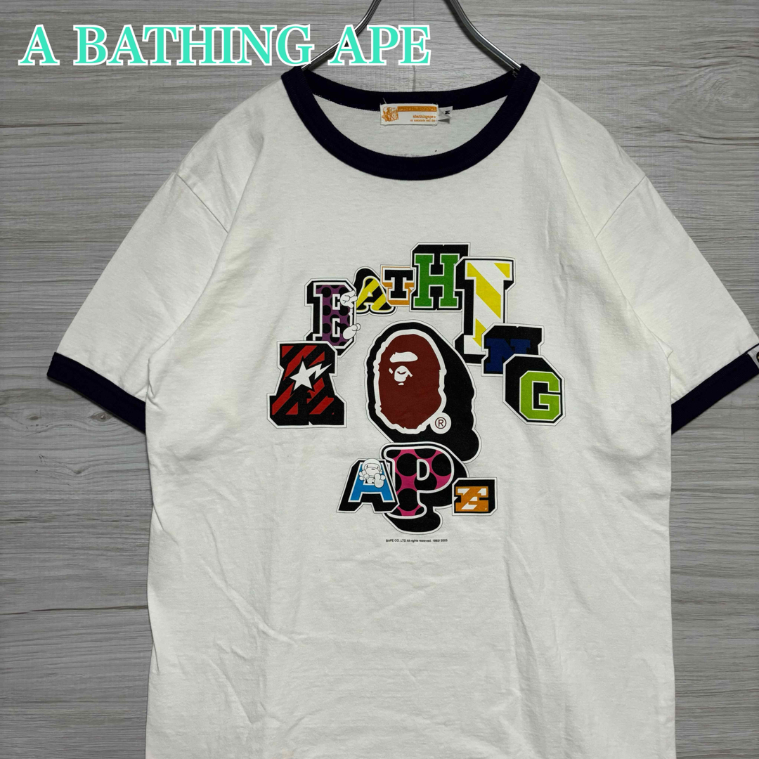 A BATHING APE(アベイシングエイプ)の【入手困難】アベイシングエイプ　Tシャツ　リンガー　両面デザイン　アーチロゴ メンズのトップス(Tシャツ/カットソー(半袖/袖なし))の商品写真