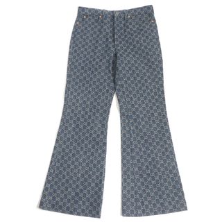 未使用品 GUCCI グッチ 21SS 649089 エコウォッシュド コットン GG総柄 フレアデニムパンツ ジーンズ デニムパンツ インディゴブルー 32 イタリア製 正規品 メンズ