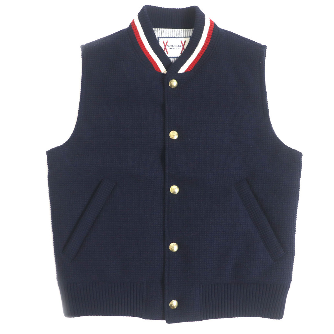 MONCLER - 美品 MONCLER GAMME BLEU モンクレール ガムブルー FC55DV301CEI ウール ワッフル地 ロゴ金ボタン ジレ ダウンベスト ネイビー 3 イタリア製 正規品 メンズ