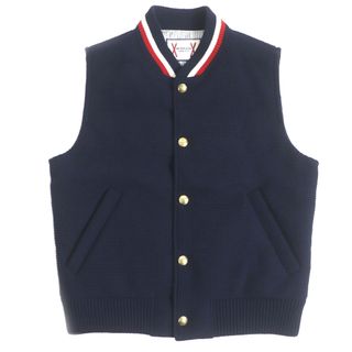 モンクレール(MONCLER)の美品 MONCLER GAMME BLEU モンクレール ガムブルー FC55DV301CEI ウール ワッフル地 ロゴ金ボタン ジレ ダウンベスト ネイビー 3 イタリア製 正規品 メンズ(ダウンベスト)