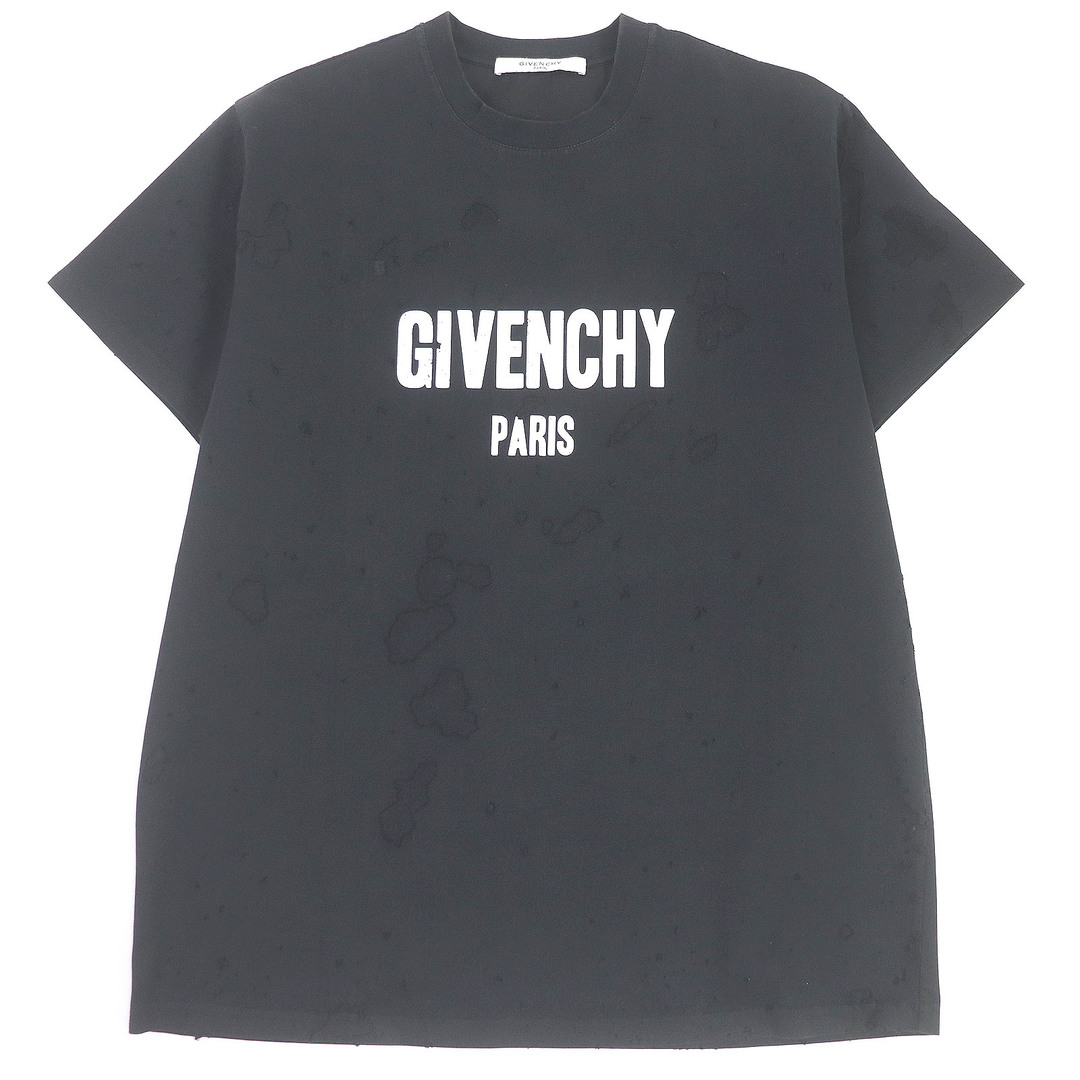 GIVENCHY(ジバンシィ)の美品 GIVENCHY ジバンシィ 19SS BM70383Y0B コットン デストロイ加工 ロゴプリント 半袖Ｔシャツ ブラック XS イタリア製 正規品 メンズ メンズのトップス(Tシャツ/カットソー(半袖/袖なし))の商品写真