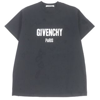 ジバンシィ(GIVENCHY)の美品 GIVENCHY ジバンシィ 19SS BM70383Y0B コットン デストロイ加工 ロゴプリント 半袖Ｔシャツ ブラック XS イタリア製 正規品 メンズ(Tシャツ/カットソー(半袖/袖なし))