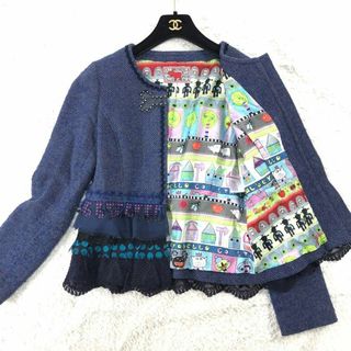 【美品】アルベロベロ ツイード ノーカラー ジャケット レース