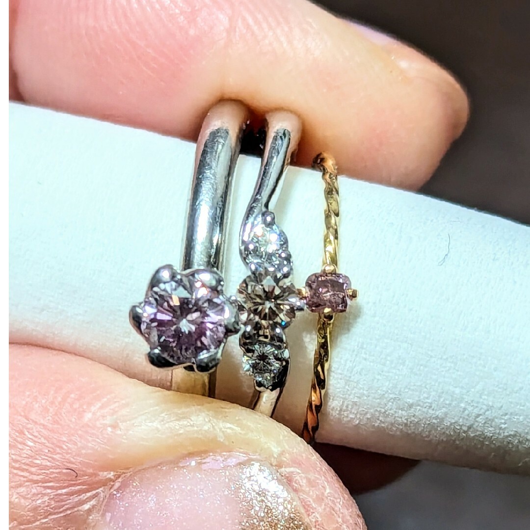 Four Heart☆Pt1000 ピンクブラウンダイヤリング 0.128ct レディースのアクセサリー(リング(指輪))の商品写真