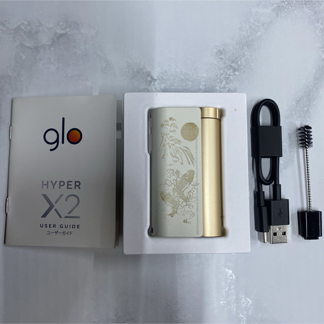 glo(グロー)の鯉の滝登り レーザー加工 glo hyper X2 グローハイパー 本体 白 金 メンズのファッション小物(タバコグッズ)の商品写真