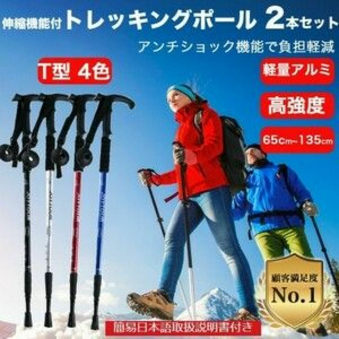 (2本セット/銀T型) 登山 トレッキング ポール ノルディック 58ZA スポーツ/アウトドアのアウトドア(登山用品)の商品写真