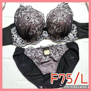 新品未使用 ブラジャーショーツセット F75/L 10284 黒 脇高(ブラ&ショーツセット)