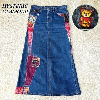 ヒステリックグラマー(HYSTERIC GLAMOUR)のヒステリックグラマー パッチワーク ヒスベア クマ 刺繍 デニム ロングスカート(ロングスカート)