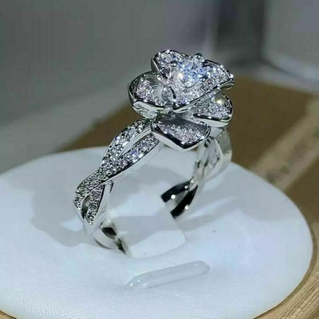 618 シルバー 薔薇 リング s925 czダイヤモンド ローズ 韓国 結婚式 レディースのアクセサリー(リング(指輪))の商品写真