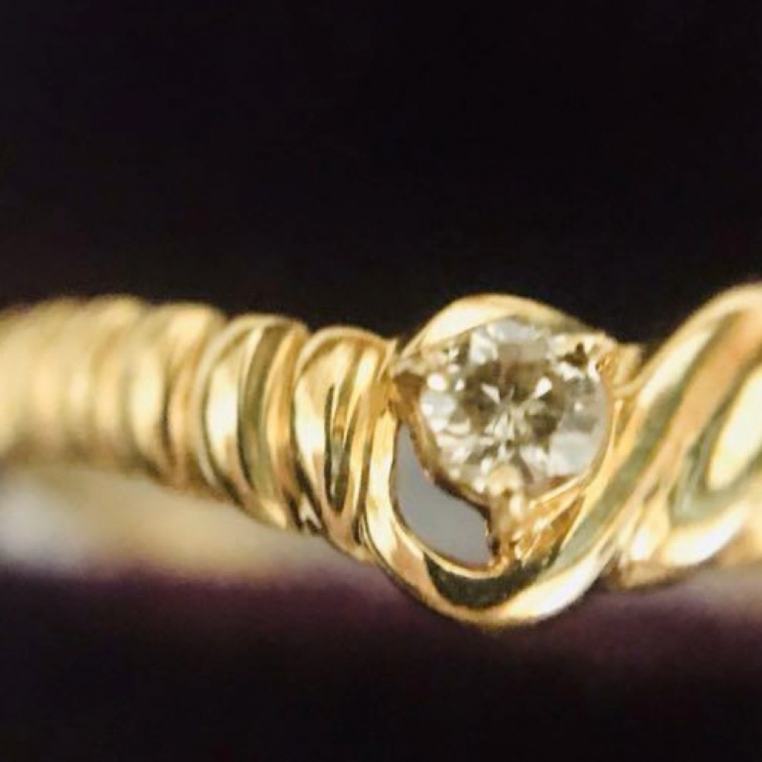 K18 刻印あり　一粒ダイヤ　デザインリング レディースのアクセサリー(リング(指輪))の商品写真