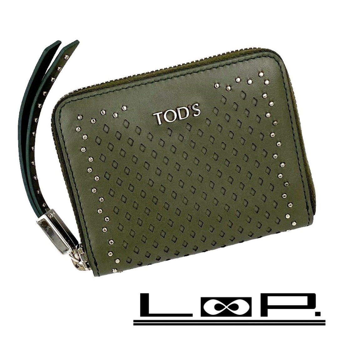 TOD'S(トッズ)の■未使用■　トッズ コンパクト ジップ コイン ケース カーキ スタッズ 箱 【91476】 レディースのファッション小物(コインケース)の商品写真