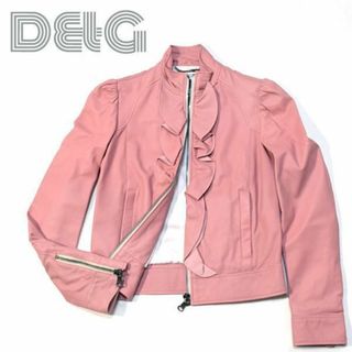 D&G■フリルライダースレザージャケット　レディース38　ドルガバ　ピンク